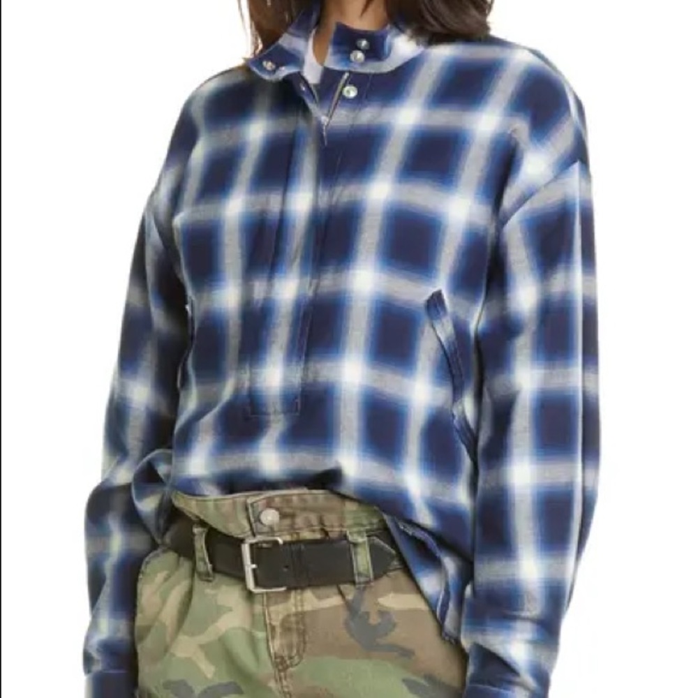 🔥RtA JOSIE HALF ZIP PLAID SHIRT IN BLUE CHECKS SIZE M🔥
